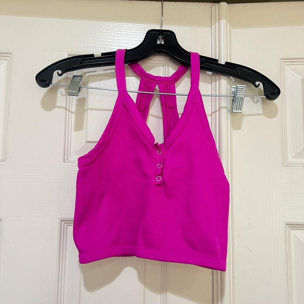 Free People Movement Free Throw Henley cropped Top, Magenta Disco size medium